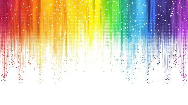 pixelated rainbow background with a digital glitch effect and white space