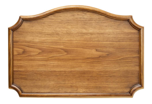 Wooden plaque with curved edges isolated with transparent background.