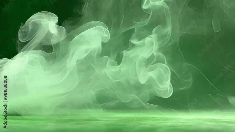 Poster white smoke is swirling and billowing against a vibrant green chromakey backdrop, creating a captiva