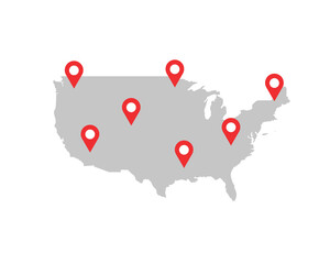 Pin map of the United state of America. Vector illustration