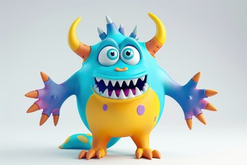 3D monster character with bold colors standing against a white background under studio lighting.