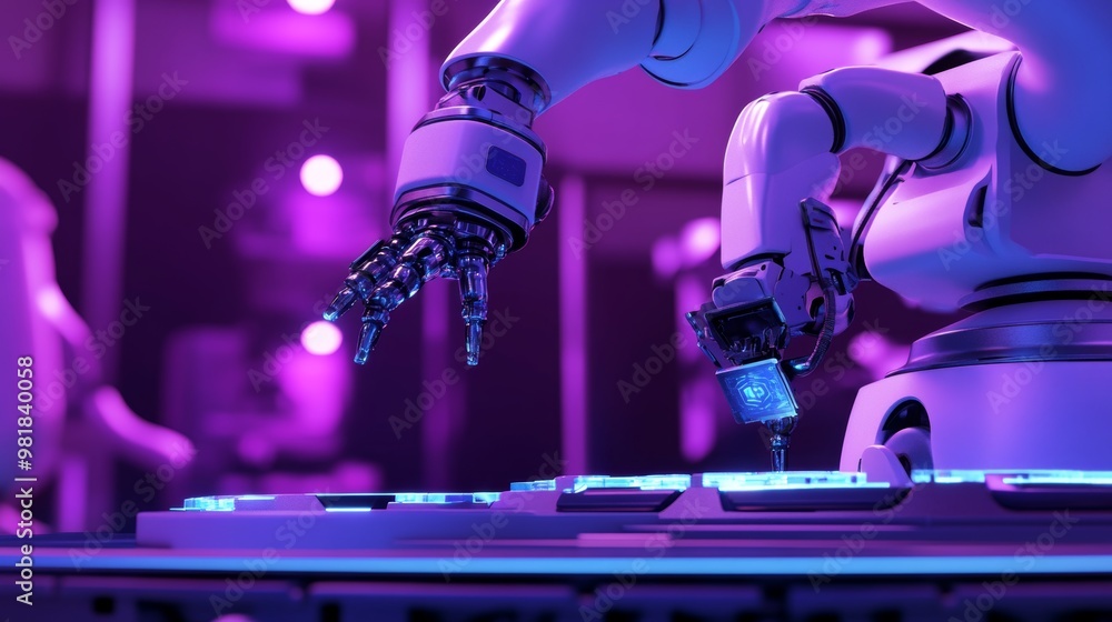 Poster advanced robotic arm in futuristic lab environment