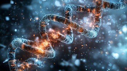 Obraz premium Illuminated DNA Helix on Dark Abstract Background