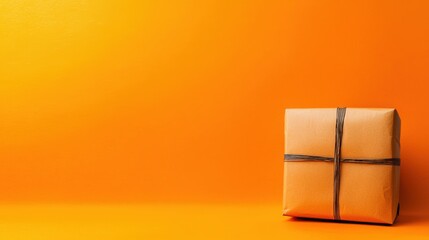 Minimalist Gift Box on Vibrant Orange Background