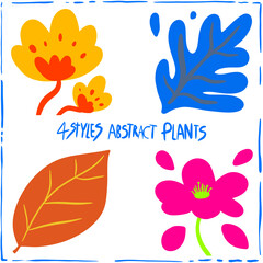 4 styles abstract plants using vibrant, warm tones.