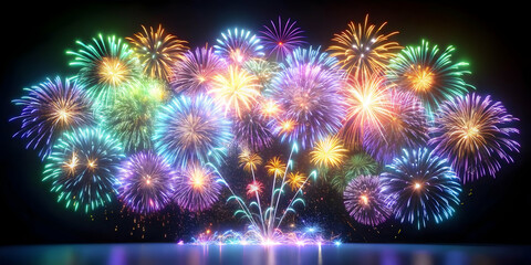 Fototapeta premium 3D Holographic New Year Fireworks Icon: Vibrant Celebration Representation on White Background for Exciting 2025 Festivities