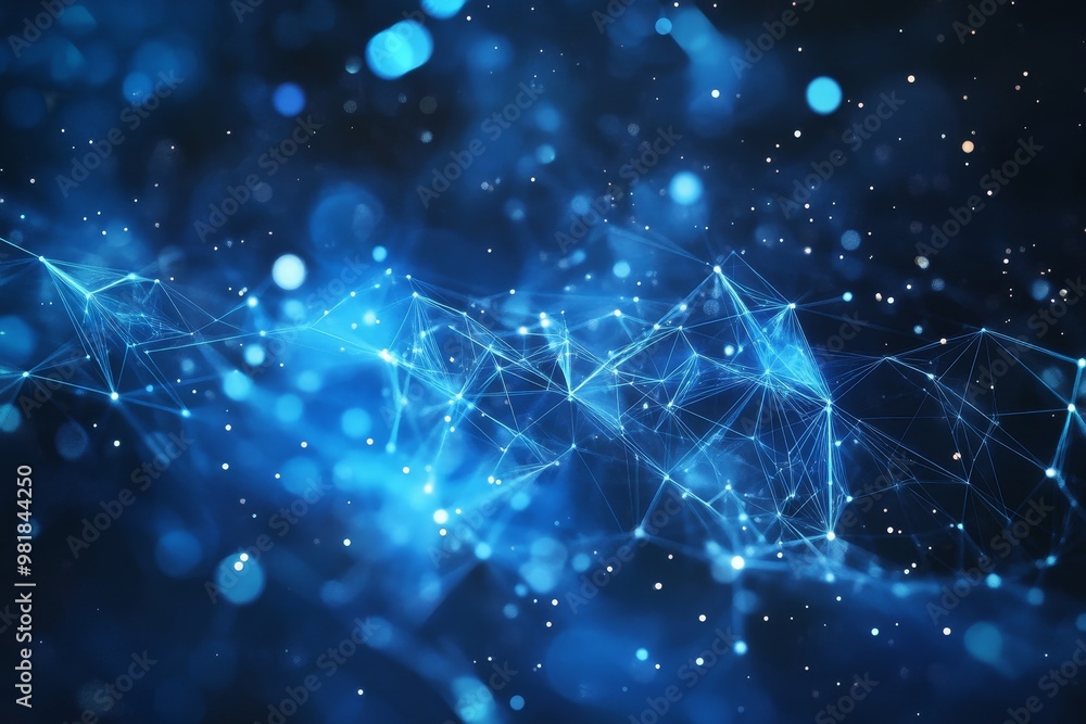 Aufkleber abstract blue background with glowing points and lines, forming a dynamic, connected network.