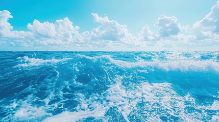 Ocean Waves  Blue Water  White Foam  Clouds  Sky  Seascape