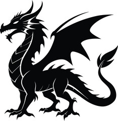 Majestic Standing Dragon with Wings &ndash; Bold Silhouette Design.