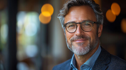 Fototapeta premium Smiling man with glasses and a beard.