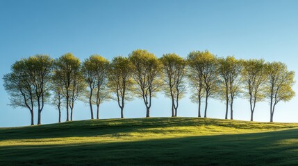 Obraz premium Serene Tree Line Against Clear Blue Sky