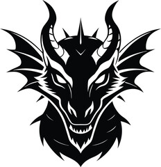 Fierce Dragon Head with Horns – Tribal Style Silhouette