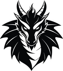 Fierce Dragon Head with Horns – Tribal Style Silhouette
