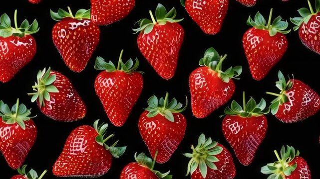 strawberry seamless pattern on black background