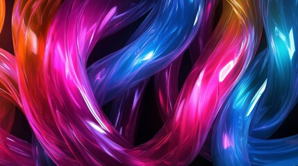 Abstract Intertwined Neon-Colored Ribbons on Black Background