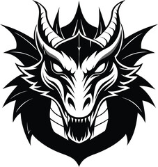 Fierce Dragon Head with Horns – Tribal Style Silhouette