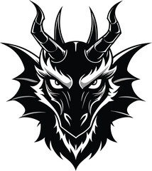 Fierce Dragon Head with Horns – Tribal Style Silhouette