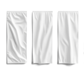 White fabric panels with texture and draping displayed on a transparent background for design or presentation use