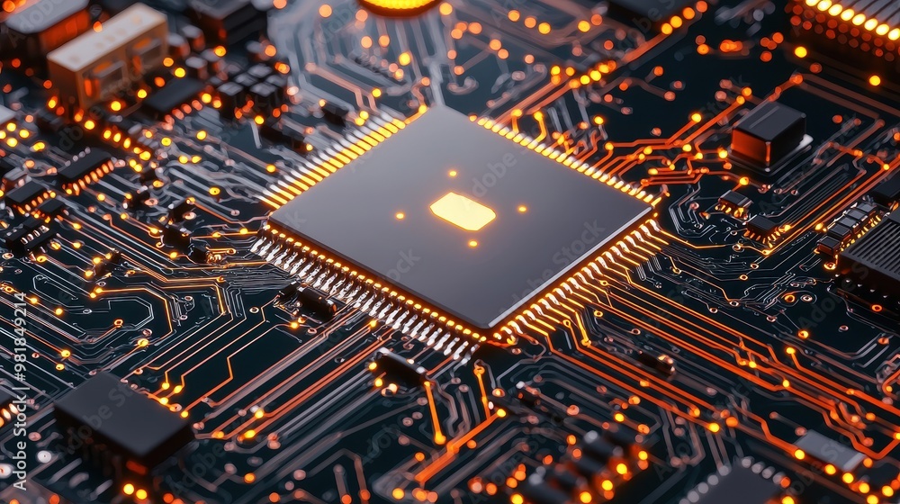 Aufkleber illuminated microchip on circuit board