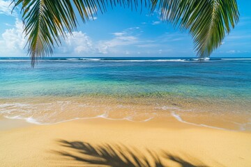 Tropical Beach Paradise Under Palm Leaves