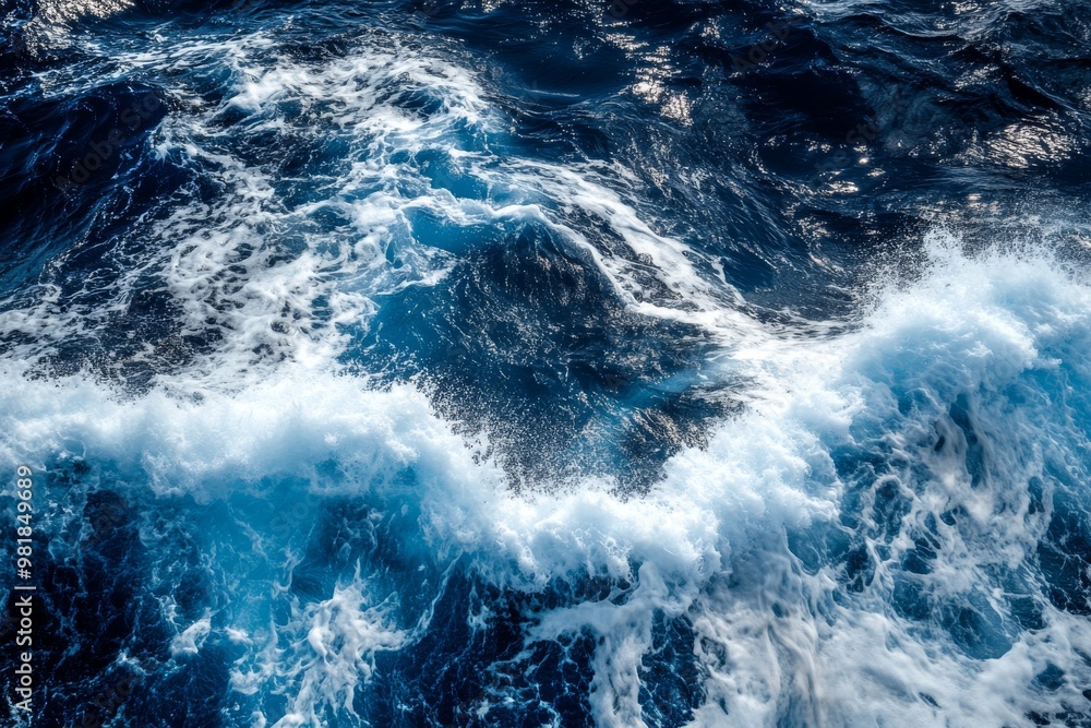Wall mural blue ocean waves crashing