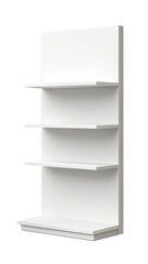 Minimalist white shelving unit with four open shelves designed for modern interiors