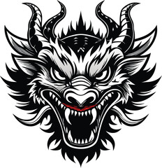 Fierce Dragon Head with Horns – Tribal Style Silhouette