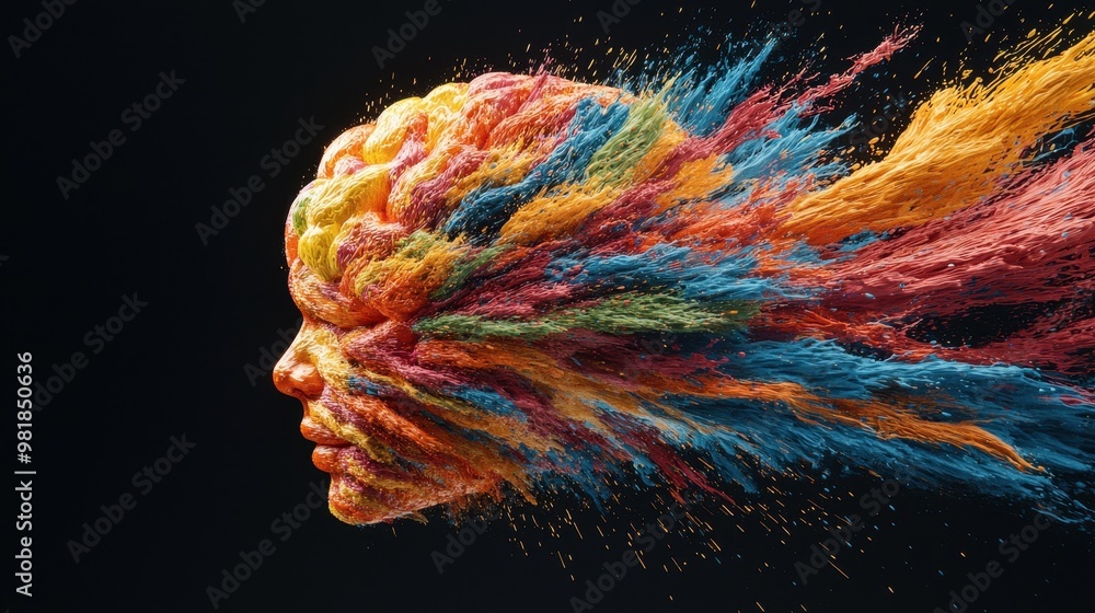 Poster abstract human face exploding with color
