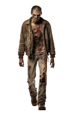  Full Body Male Scary zombie PNG isolated on white and transparent background - Fearsome Ghoulish Creepy Human Dead Monster Halloween Horror Concept