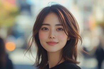 Fototapeta premium Portrait of Japanese woman with effortless beauty and charming smile