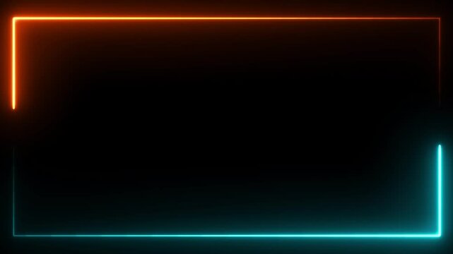 Neon light glowing rectangle frame seamless loop motion background 4k animation. Loop out squire frame background.