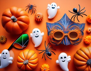 Obraz premium Halloween party background flat lay with gingerbread cookies