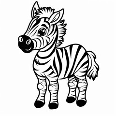 coloring page for kids, zebra, cartoon style, thick line,low detail, no shading