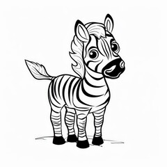 coloring page for kids, zebra, cartoon style, thick line,low detail, no shading