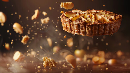 Apple pie floating in the air, capturing a whimsical and imaginative dessert concept. Perfect for seasonal or creative food imagery