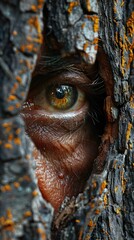 Obraz premium Close-Up of an Eye Peeking Through Tree Bark