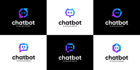 Set of chat bot logo design. Modern customer support service symbol.