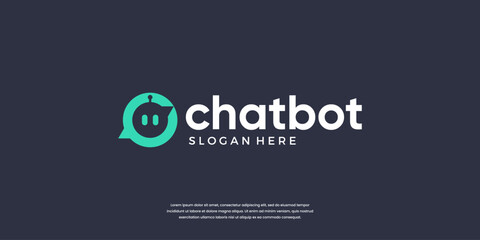 Simple bubble chat bot logo design template.