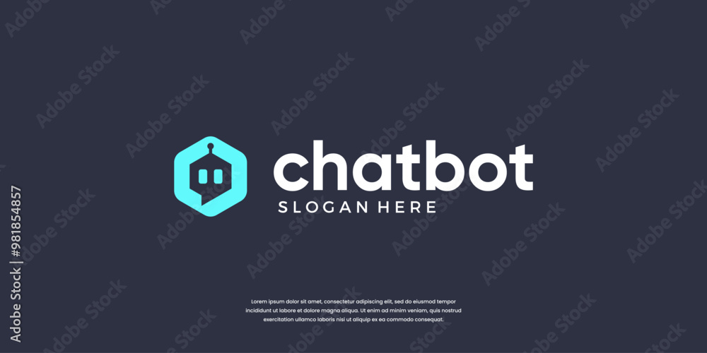 Poster chat bot logo template. simple head robot bubble logo vector. online customer support service bot lo