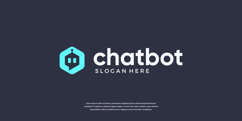 Chat bot logo template. Simple head robot bubble logo vector. Online customer support service bot logo.