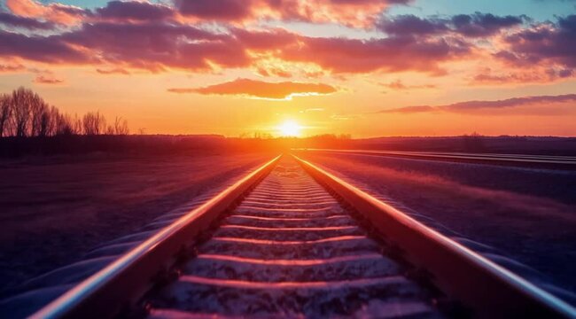 Scene of rail track with sunset view, Camera slow motion with different angles