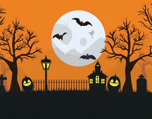 Happy Halloween banner. background with haunted house bats. 