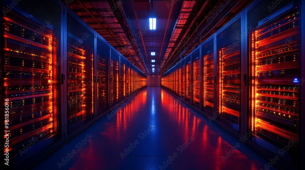 Aufkleber illuminated server racks in data center