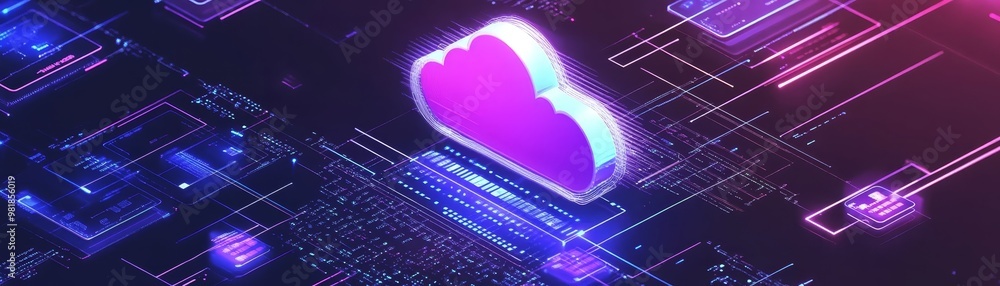 Aufkleber neon cloud computing network digital abstract