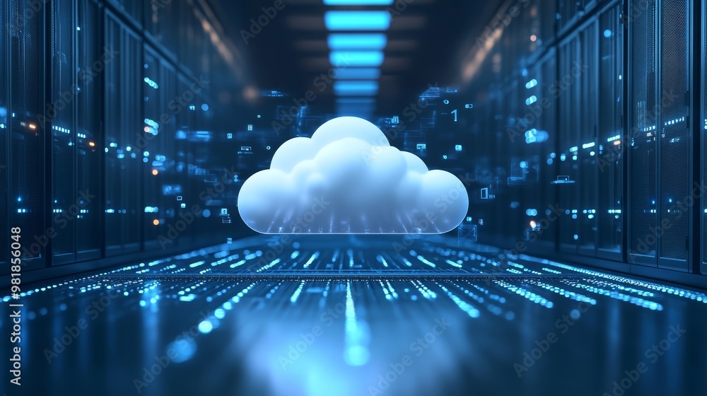 Poster cloud computing data center server room concept