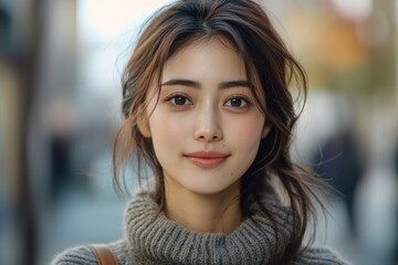 Obraz premium Portrait of Japanese woman with effortless beauty and charming smile