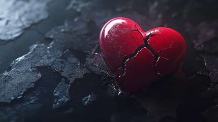 Fototapeta premium Broken Red Heart on Dark Background