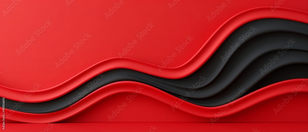 Poster modern abstract red and black wave pattern background with layered design, perfect for creative and 