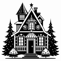 Fototapeta premium Christmas House Vector silhouette Svg