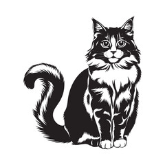 Black and White Cat Silhouette Vector Illustration, Cute Cat Silhouette Vector Designs